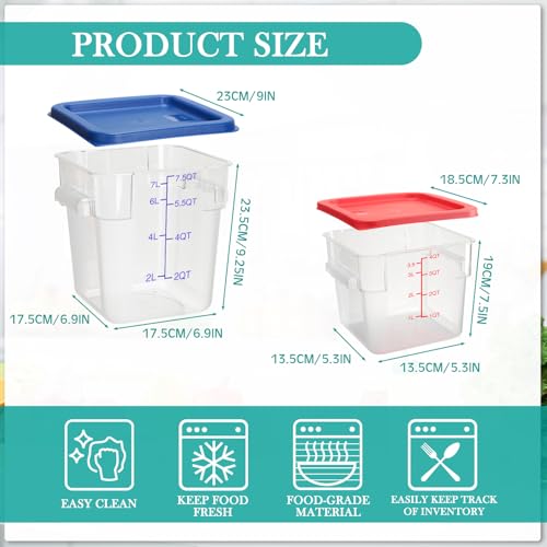 Image of Lallisa 4 Pcs 8qt & 4qt Clear Food Storage Containers with Lids Handles and Scales, Stackable Plastic Square Food Storage Containers for Dough Proofing Baking Kitchen Restaurant(Red, Blue)
