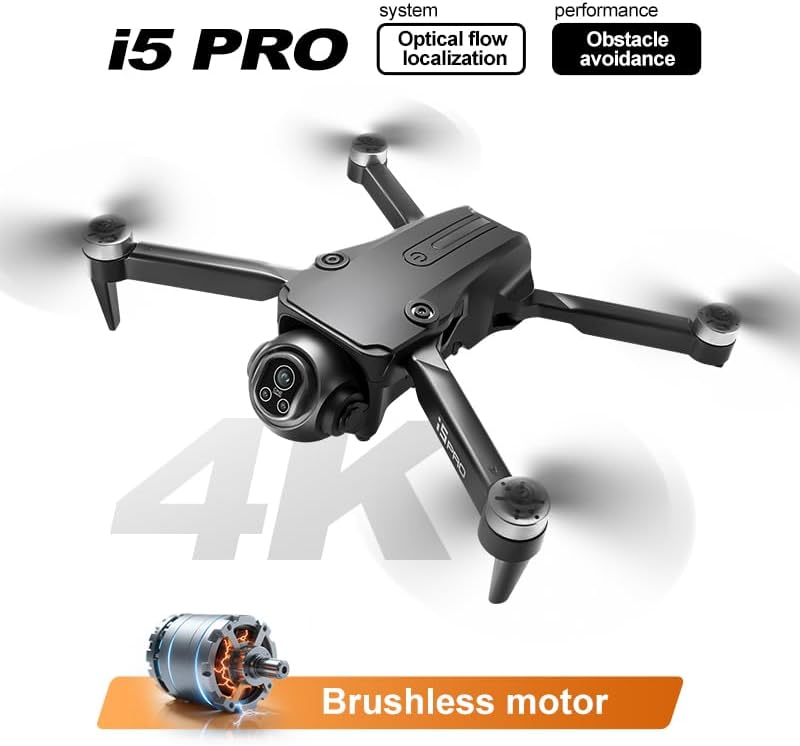 Drones with Camera Brushless Motor Drone for Adult Beginner HD Camera Optical Flow Positioning 150° Electrically Adjustable Foldable Gesture Photo Mini RC Quadcopter 2 Battery FPV Drones I5 Pro (Black)