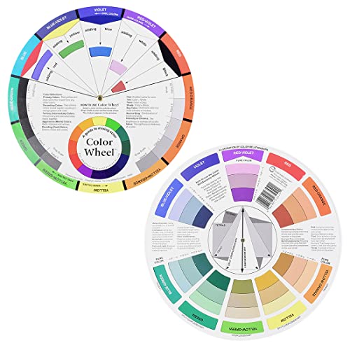 TSLRSA Lot de 2 roues, cercle chromatique, Color Wheel, roue de poche, roue de mélange de couleur, guide d'apprentissage de mélange de peinture, disque chromatique, design et maquillage（14 * 14cm）
