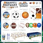 191 PCS Sports Birthday Party Decorations Includes Plates, Napkins, Cups, Knives, Forks, Banner, Cake & Cupcake Toppers, Tablecloth for Sports Themed Party Decorations, Serves 24 - Image 2