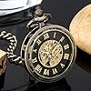 Tiong Bronze uncovered Design Mechanical Roman Numerals Steampunk Pocket Watch Men's Watch with Chain and Box-Bronze #3
