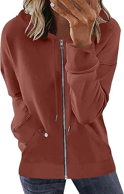 Womens Long Sleeve Open Front Zip Up Hoodies Drawstring Cardigan Hooded Sweatshirt Fashion Sweaters with Pockets