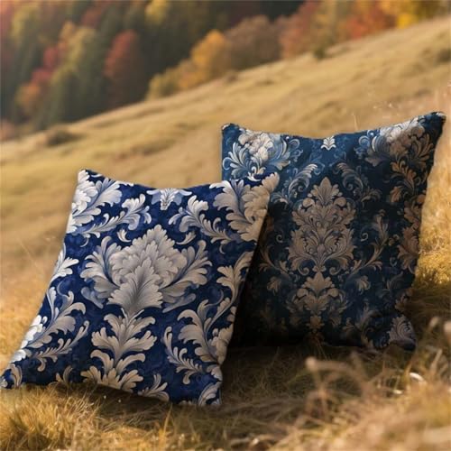 Cojines Exterior Impermeable Azul Marino Funda Cojin 55x55cm Grandes Lino Almohada Sofa Bohemia 2 Piezas,Cuadrada Jardin Mueble Almohada Funda de,para Verano Decor,con Cremallera Invisible AU-430