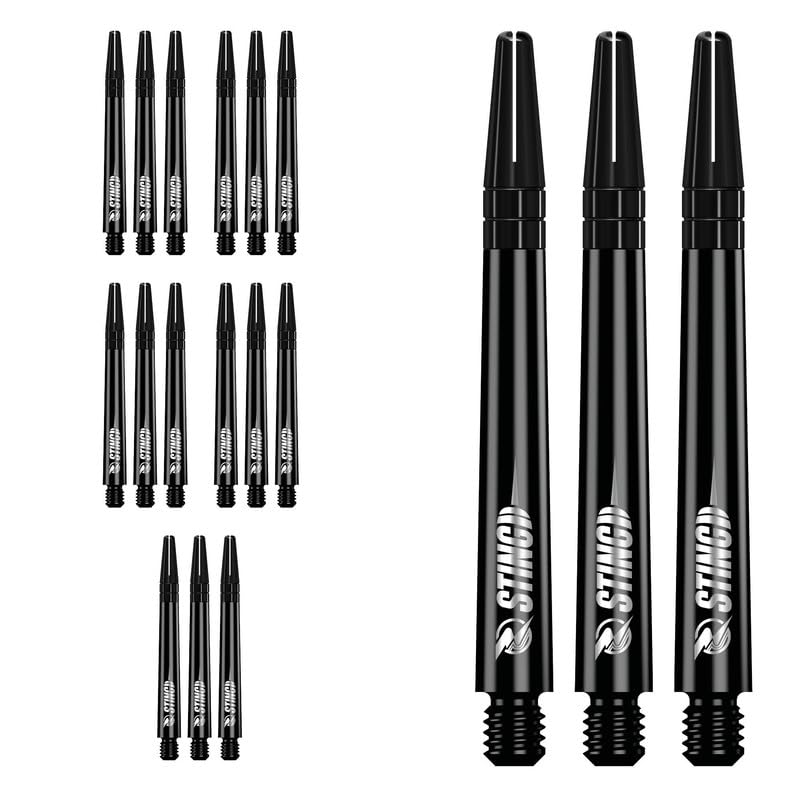RUTHLESS Sting | Polycarbonate Dart Shafts Solid Black with Black Aluminium Top, Medium 49mm, 5 Sets of 3 Stems (5XS1770)
