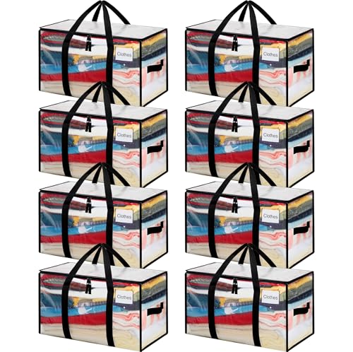Image of BAGAIL Heavy Duty Moving Bags with Strong Handle, Extra Large Moving Boxes, Storage Tote for Clothes, College Moving Supplies(Clear, 8 Pack)
