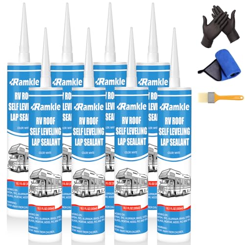 RV Roof Sealant, Self-Leveling Lap Sealant White, RV Caulking for Roofing, Maintenance, Camper &amp; Trailer Roof Leak Repair, 8 Pack