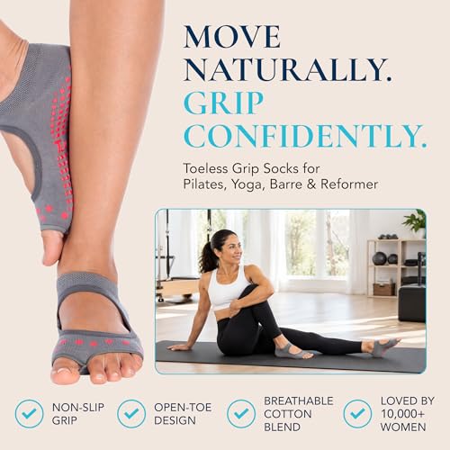 Image of Tucketts Allegro Toeless Pilates Socks with Grips for Women, Non-Slip Open-Toe Grip Socks, Yoga, Barre, Dance, Reformer, Home
