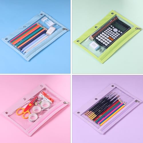 Image of Mr. Pen- Pencil Pouch for 3 Ring Binder, 5 Pack, 10 inchx7 inch, Smooth Zipper, Clear Window, Large Capacity Pencil Case with 3 Reinforced Grommets for School, Office, Supplies Storage