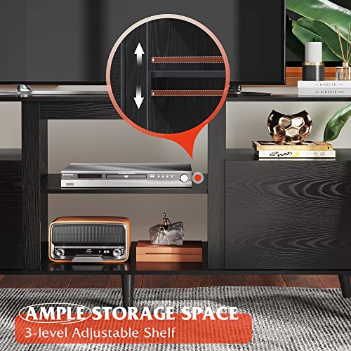 Image of WLIVE Mid-Century TV Stand for TVs Up to 65 inch, Storage Cabinet, Black