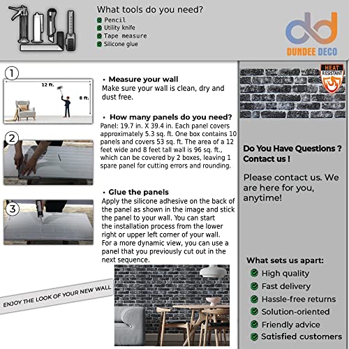 Dundee Deco 3D Wall Panels Brick Effect - Cladding, Charcoal White Stone Look Wall Paneling, Styrofoam Facing For Living Room, Kitchen, Bathroom, Balcony, Bedroom, Sample, Size 10 X 10 In. #TOP7