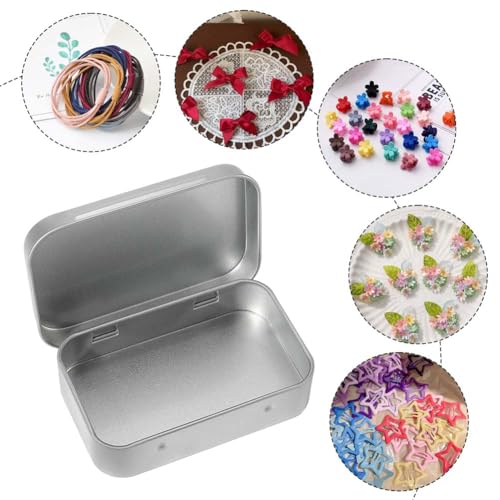 Image of 4 Pack 4 x 2.5 x 0.9In Hinged Mini Tin Boxes Metal Hinged Container with Lid Gainsboro Rectangle Small Iron Storage Portable Organizer Containers for Tea Drawing Pin Candies Jewelry Crafts