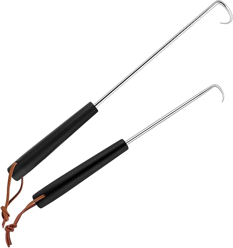 HaSteeL Juego de 2 aletas de gancho para carne, acero inoxidable, coleta de alimentos, 12 pulgadas y 17 pulgadas, accesorios de barbacoa, ideales
