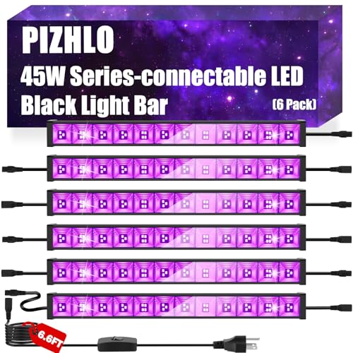Image of 6 Pack 45W Series-connectable LED Black Light Bar, Scalable Blacklight with 6.6ft Cord+Switch, Each Light Up 26x26ft Glow in The Dark for Halloween Party Birthday Body Paint Fluorescent Poster