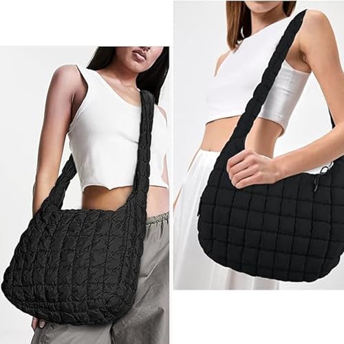 Image of Quilted Puffer Tote Bag Large Puffy Shoulder Bag Crossbody Hobo Bag Padding Carryall Gym Bag for Women