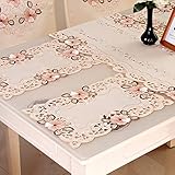 WELLYUK Embroidery Pink Flower Placemats Set of 4, 17" X 11" Rectangular Classic Lace Beige Lunchmat