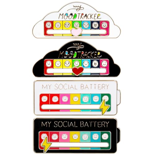 Image of 4PCS Social Battery Pin,My Social Battery Slider Pin,Funny Interactive Brooch Pins Mood Pins,Mood Enamel Pins 7 Days a Week for Backpacks Hat Bags Scarves Clothing