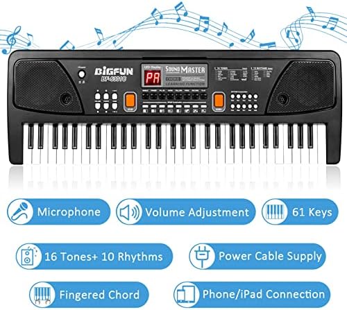 M SANMERSEN Kids Piano, Keyboard Piano 61 Keys Pianos Keyboards with LED Display Microphone Dual Speakers AUX-in Jack Music Book Bracket Piano Toys for 3-12 Years Old Boys Girls 2 51pjWGeNENL. AC