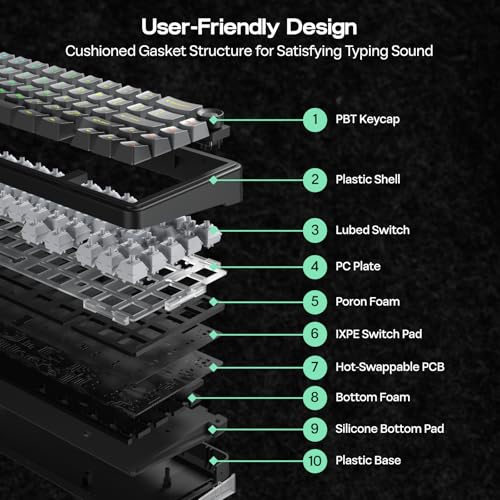 Image of EPOMAKER X Aula F65 PRO Wireless Mechanical Gaming Keyboard, Hot-Swap, 5-Layer Padding, Creamy Gasket, Knob and Shine-Through PBT Keycap, RGB, BT /2.4GHz /USB-C (Gradient Grey, Reaper Switch)