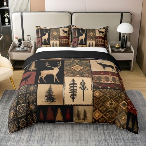 Homewish Juego de ropa de cama individual con diseño de ciervos de caza, rústico, para niños, adolescentes, adultos, hombres, vida silvestre, vintage, búfalo