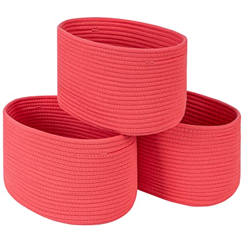 Image of CubesLand Woven Baskets for Shelves Storage,Cube Shelf Closet Storage Baskets Bins Set 3,Long-Lasting &Skin-Friendly Toy Storage Basket Bin,Stylish Room Decor Basket,Cotton Rope Basket,Pink Petal