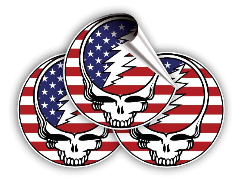 Image of AK- (Pack of 3) Wiki Grateful U.S.A Grateful Hippy Dead Vinyl Sticker for Car | Laptop | Window | Truck | Hard Hat | | Any Smooth Surface | Size: 2 inch Each