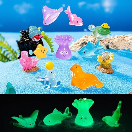 Image of Exasinine 67pcs Mini Resin Ocean Animal Figurines Luminous Mini Resin Animals Decorations for Micro Landscape Aquarium Fish Tank Fairy Garden DIY Craft Accessories