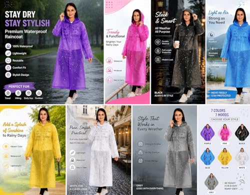 Image of Waterproof Women's Raincoat with Hood Lightweight Full Coverage Rain Wear for Monsoon Season | Jacket ||
