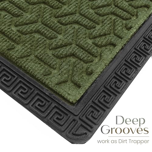 Image of Yellow Weaves 1 Pc Door Mat for Home Entrance, Outdoor Rubber Mat - Non-Slip, Anti Skid Foot Mat, Dirt Trapper, Heavy-Duty, Weather-Resistant, Waterproof Doormat (40x60cms, Geometric, Olive Green)