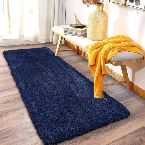 Xenluxe Premium Velvet Runner Carpet for Bedroom, Hallway– Soft, Non-Slip, and Stain-Resistant Design for Contemporary Living Spaces (Blue,2x6 feet, rect)