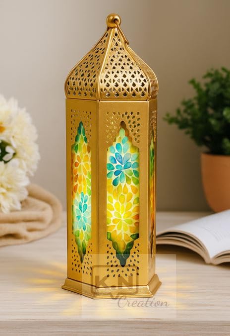 K.N Creation Moroccan Iron Hanging Lanterns Lamp, Decorative Tealight Candle Holder for Home Decor, Lantern for Home Decoration, Diwali Decoration Items, Diwali Decor Items (Design-1)