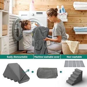   Dog-Stairs-for-High-Bed-and-Couch-Premium-Foam-Dog-Steps-for-Small-Dogs-Older-Pets-Non-Slip-Pet-Stairs-with-High-Strength-Boards-Removable-Washable-Cover-5-Tiers-Grey