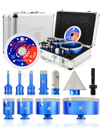 Diamond Core Drill Bit Set - BRSCHNITTTile Hole Saw Kit 1/4" 5/16" 3/8" 4/5" 1-3/8"2" 3" 4 1/2"&amp; 4/5" Finger Bit&amp;2" Chamfer Bit for Porcelain Tile Ceramic Marble Granite&amp;Diamond Blade