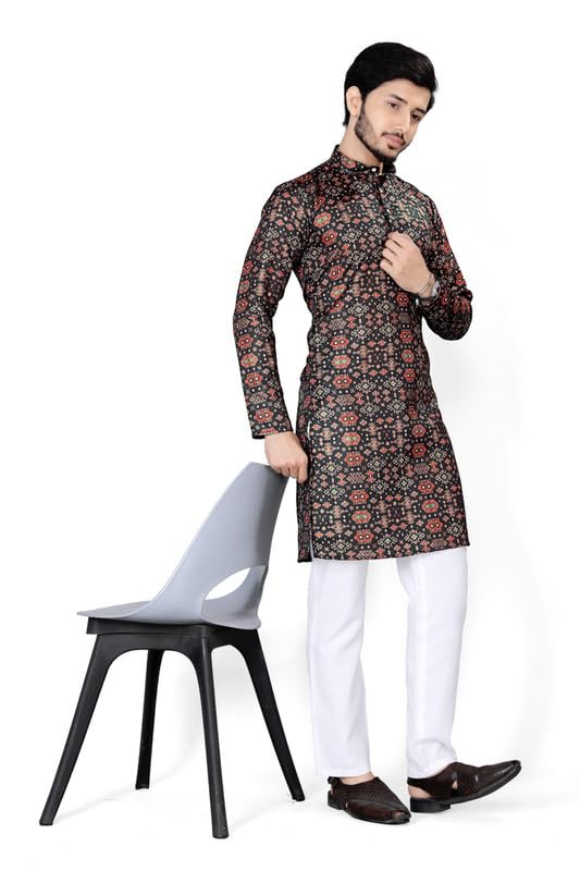 Mens Cotton Blend Printed Kurta with Pajama Comfortable FitPT-20-picture-30