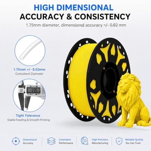Image of FILAMONT PLA+ 3D Printer Filament 1.75mm, High Strength & Low Warp Printing Material, Dimensional Accuracy ±0.02mm, Vacuum Sealed with Desiccant, 1kg Spool (Yellow)