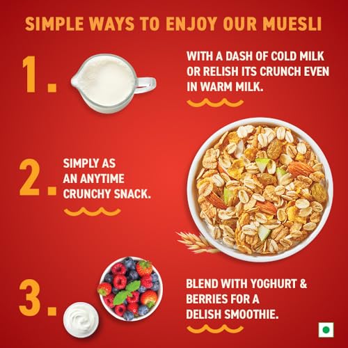 Image of Bagrry's Crunchy Muesli - 1.5kg | 83% Multigrain, Brans, Almonds, Raisins & Honey | 40% Fibre Rich Oats | High Fibre and Protein Breakfast Cereal | No Added Preservatives | Non-GMO Oats | 100% Natural | Trans Fat & Cholesterol Free