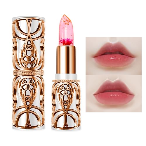 Pintalabios Crystal Flower Jelly,Lápiz Labial Mágico Que Cambia De Color De Cristal,Flor Temperatura Cambio De Color Jelly Lip Stick Temperatura Cambio De Color Hidratante Ph,Labial Hidratante