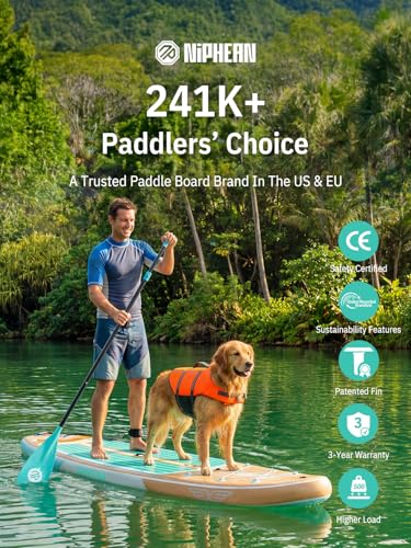 Image of Niphean (Extra Large) Inflatable Paddle Board, SUP for 2+1 People /Family 500lbs Capacity Stand Up Paddle Board with SUP Accessories, StabilTrac Fin Non-Slip Paddleboard for Adults