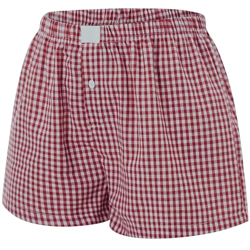Image of Womens Y2k Plaid Shorts Women Cute Lounge Pajama Sleep Comfy & Casual Gingham PJ Boxer Shorts