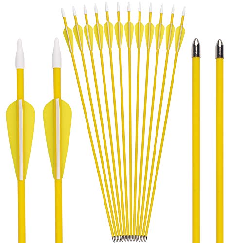Elong Fiberglass Arrows Archery 24 Inch Yellow Shooting Targeting Recurvebow for Youth Kids Children Beginner Safe Point(6pcs)
