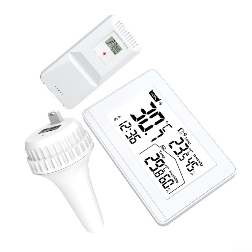 Termómetro de piscina, 3 en 1 e higrómetro LCD retroiluminado con registros