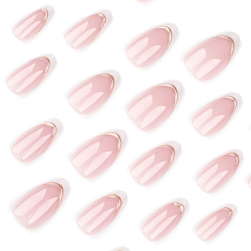 Fashion Short Almond French Tip Designs With White Accents Stick on Nails Includes File And Stick