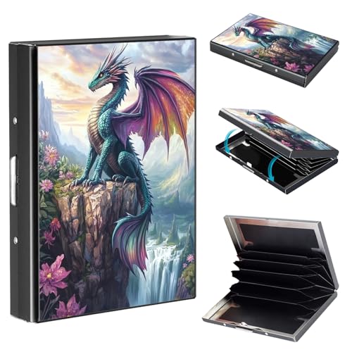 Credit Card Holder Metal Wallet, RFID Blocking Slim Minimalist Card Wallets for Man Woman, Aluminum Wallet for ID Business Cards Cash, Green Dragon Small Pocket Purse Hard Case with 6 slots