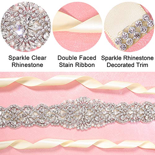 Lovful Bridal Crystal Rhinestone Braided Wedding Dress Sash Belt,Champagne Sash,One Size