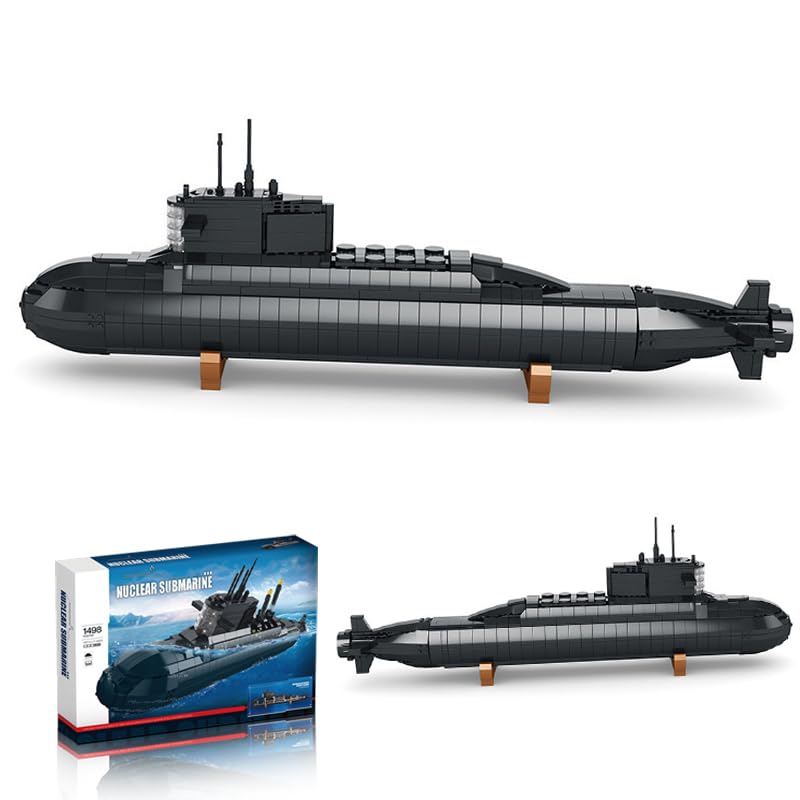YILETKC Submarine Schiff Bausteine, 1498 Teile U-förmiges U-Boot Klemmbausteine Modell Bausatz, Militär Schiffe Modular Konstruktionsspielzeug, Militär Bauspielzeug für Erwachsene