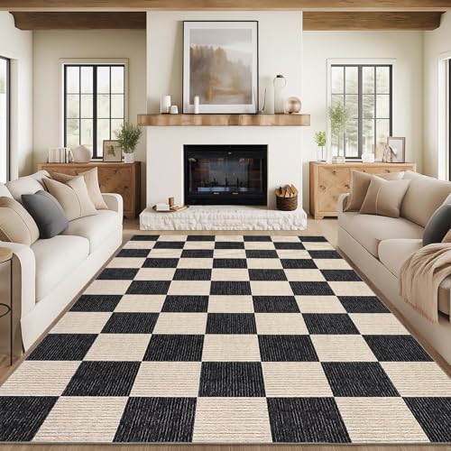 Tapete decorativo negro con diseño a cuadros 5x7 lavable miniatura 1