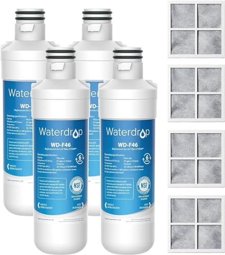Waterdrop LT1000PC ADQ747935 Refrigerator Water Filter and Air Filter, Replacement for LG® LT1000P®, LMXS28626S, LFXS26973S, LFXS26596S, LFXS28596S, ADQ74793501, ADQ74793502 and LT120F®, 4 Combo
