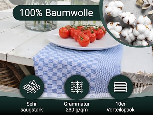 Foto von ZOLLNER 10er Set Geschirrtücher, 46x90 cm, Baumwolle, blau weiß kariert
