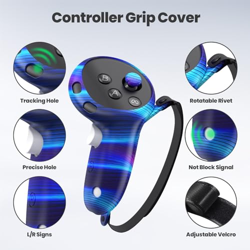 Silicone Cover Set Compatible with Meta/Oculus Quest 3, VR Silicone Face Cover, VR Shell Cover,Touch Controller Grip Cover,Camera Lens Protector Set (Colorful B) - Thumbnail 4