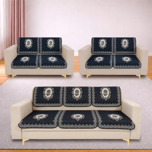 Image of Homerz Premium 'Maharaja Paradise Series' Sofa Cover | Net Fabric Sofa Cover | Washable, Anti-Dust Backed & Wrinkle Resistant Cover (Regal Flower, 7 (3+2+2) Seater, Seat Cover with Backrest)