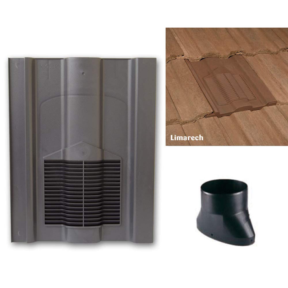 Klober Grey Roof Tile Vent - Limarech Vents With Flexi Pipe Adaptor For Sandtoft Lindum, Russell Cheviot, Redland Renown & Marley Ludlow Major Tiles